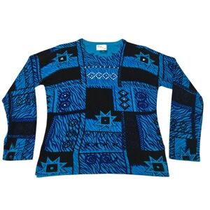 Best Collection Vintage Blue Knit Geometric Sweater Size L